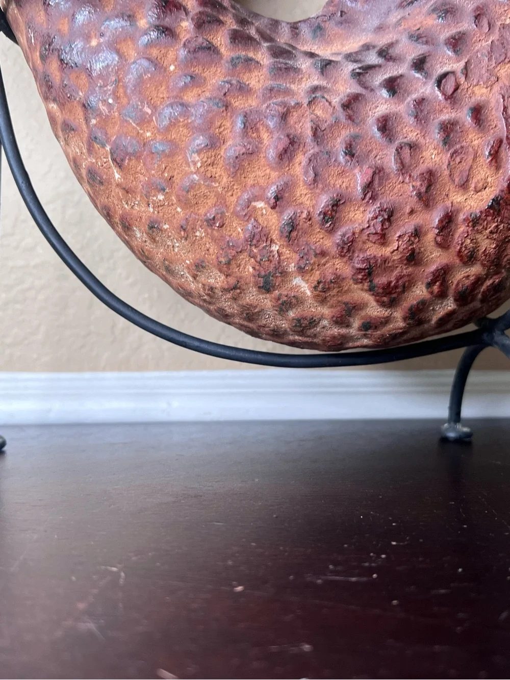 Vintage 1970s Mexican Barro Rojo Fish Planter on Custom Iron Stand